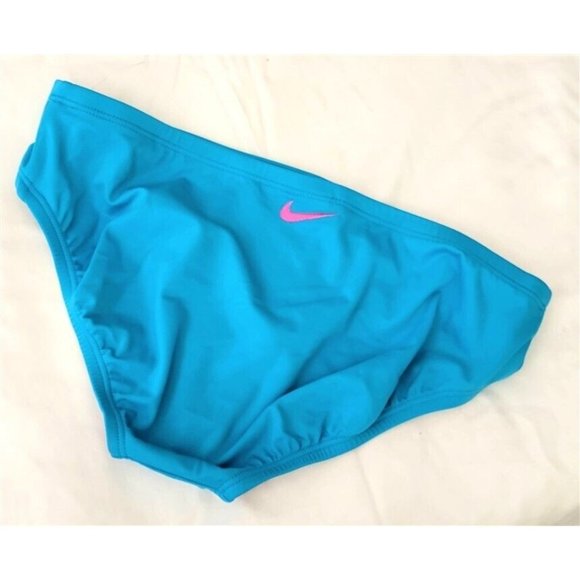NEW Nike Girls LG 12-13yrs Embroidered Swoosh Aqua Pink Bikini Bottom 110119 - Picture 2 of 2